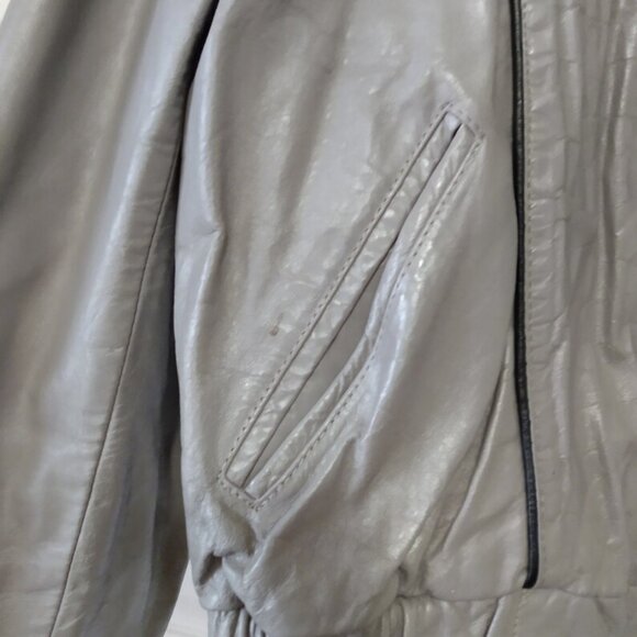 Vintage 80s Leather Jacket "Foxmoor" Grey Puffed Sleeves Size 11 40" Bust - Picture 4 of 11